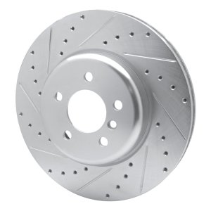 BMW 535D xDrive Brake Rotor (1) - Front Left - R1 Concepts - Drilled & Slotted - Silver - `11-`19